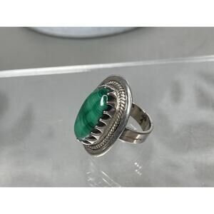 Navajo Ring 925 Silver Natural Green Malachite SW Boho Chunky Size 5.75-6